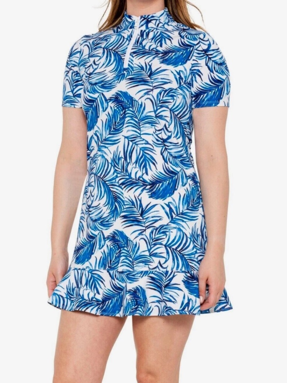 Tommy Bahama Golf Quarter-Zip Dress Women’s Size L Tropical Palm Cooling Knit